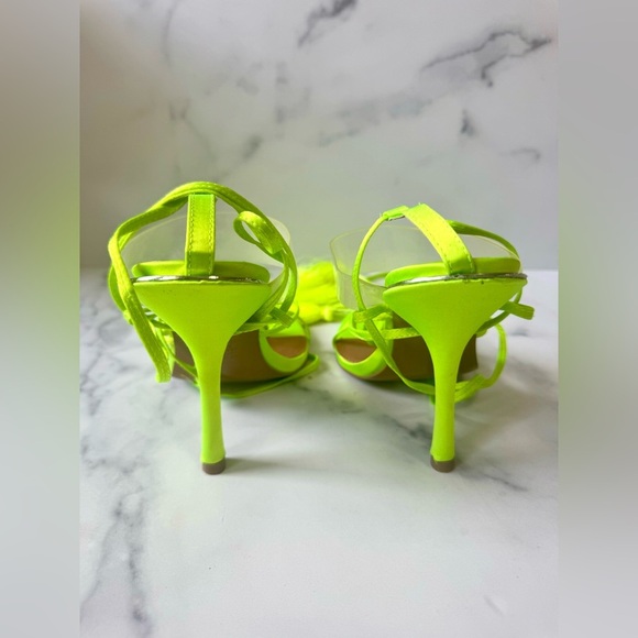 ASOS Neon Green Satin Lace-Up Heels – Clear Strap Stiletto Sandals, Size 7 NWT - Picture 4 of 5